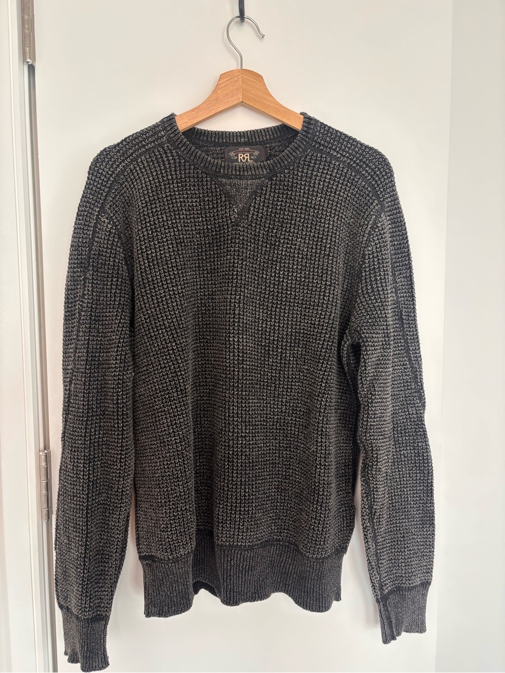 Ralph Lauren Double RL Charcoal Waffle-Knit Crewneck Sweater